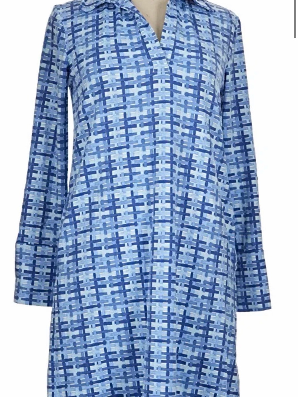 J. McLaughlin Charlee Blue Plaid Long-Sleeve Shift Dress